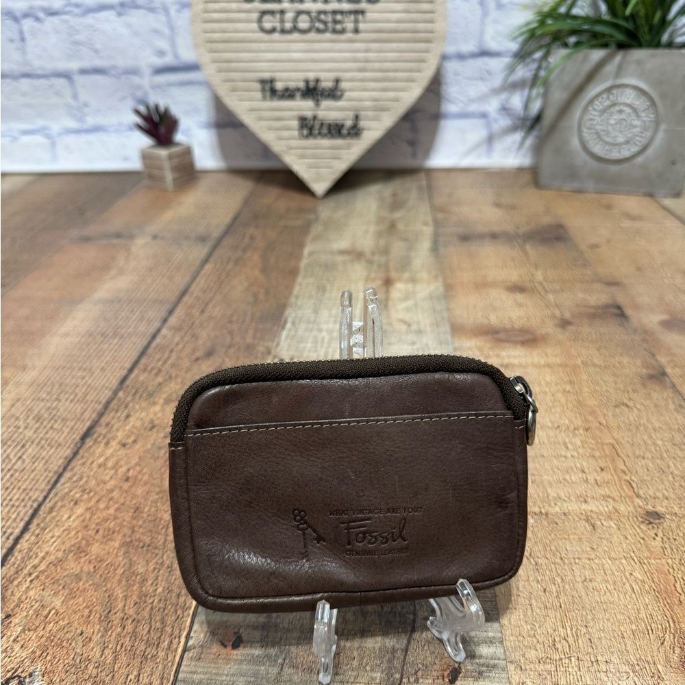 Fossil brown leather zipper pouch